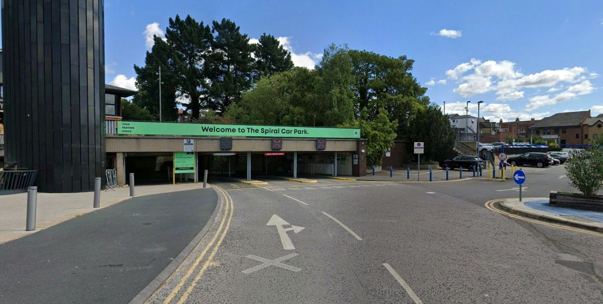 Entrance to The Spiral Car Park, with The Wolsey Car Park on the right